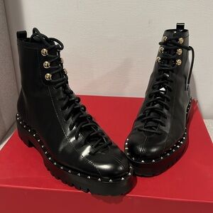 Valentino BLACK Leather Studded Combat Bootie. 37